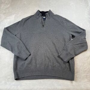 Lands End Mens Gray Supima Cotton 1/4‎ Zip Mock Neck Sweater Size L 42-44